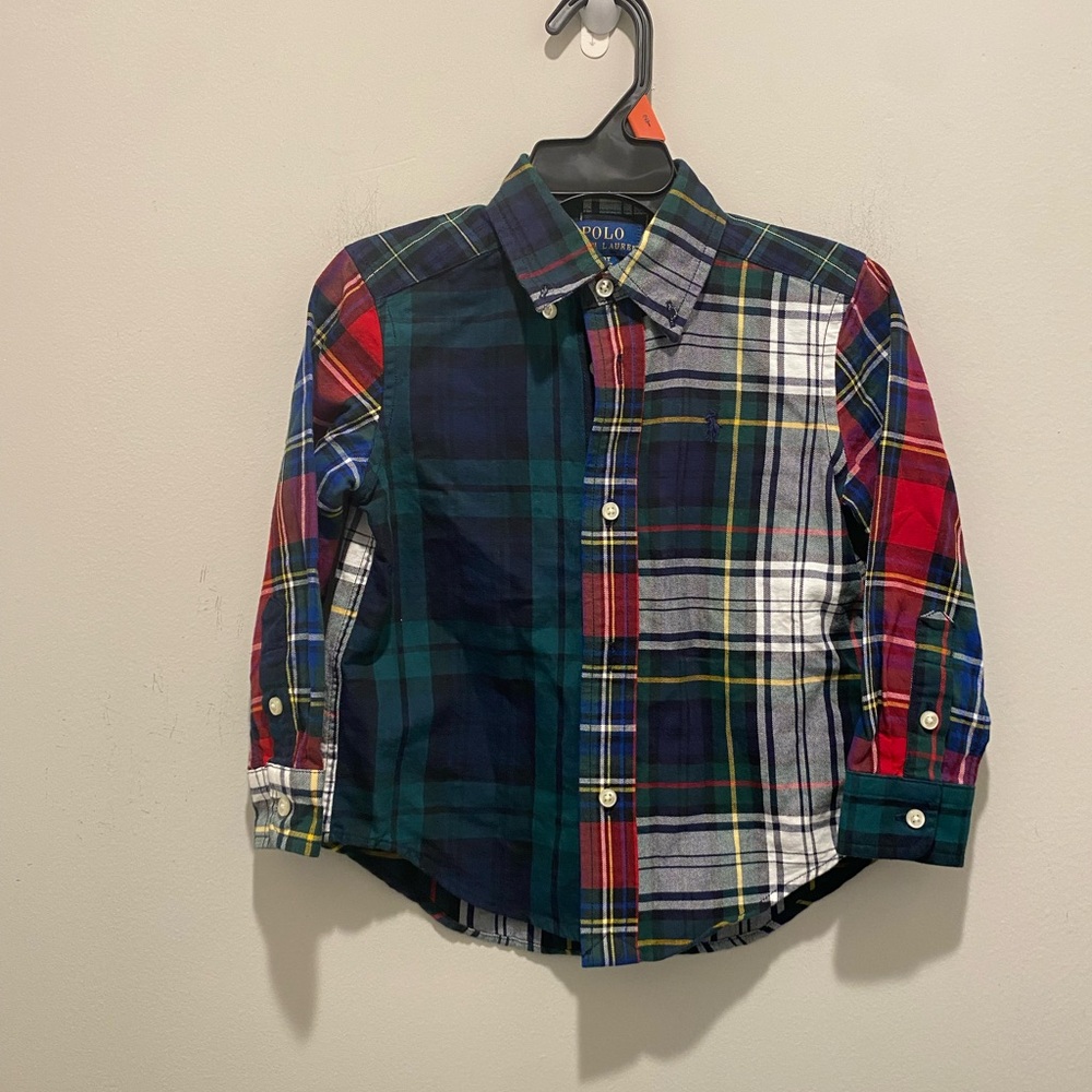 Polo Ralph Lauren Multicolor Plaid Oxford Fun Button-Up Shirt Kids Size 2/2T EUC